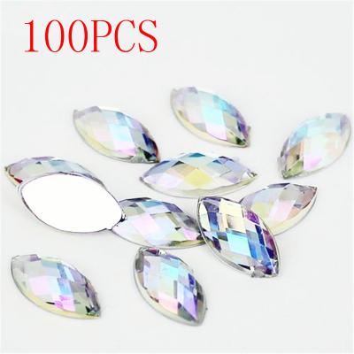 China Flatback 100 Pieces Marquise Earth Facets Clear Crystal ab Horse Eye Shape Rhinestone DIY Acrylic Diamond Nail Art Flat Back for sale