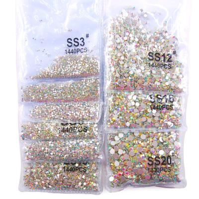 China Stunning SS3-SS34 Crystal Clear AB Glitter Rhinestone Flatback Fabric Garment Sewing Rhinestone for Nail Art Decorations for sale