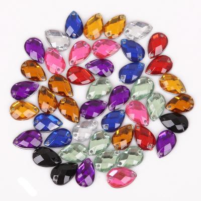 China Crystal Sew-On Dress Jewelry Acrylic Sewing Stone Rhinestones 10*14mm Teardrop Shape Flatback Two Hole Hand Wholesale for sale