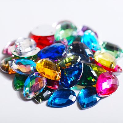 China Crystal Sew-On Dress Jewelry Acrylic Sewing Stone Rhinestones 8x13mm Teardrop Shape Flatback Two Hole Hand Wholesale for sale