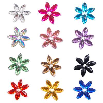 China Flatback Horse Eye/Leaf Acrylic Rhinestone Rhinestones Flat Back Sew On Diamond Beads 2 Holes Rhinestone For DIY Dress Clothes Sewing for sale