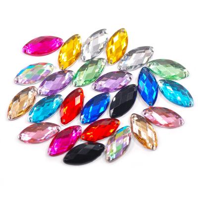 China Flatback 7x15mm Double 12Colors Hole Horse Eye Shape Crystal Acrylic Grid Face Rhinestone Stones For Clothing Decorations for sale