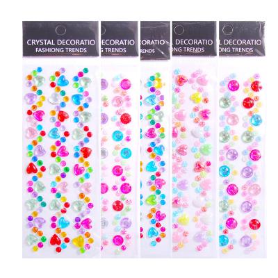 China Self Adhesive Mixed Decorative Sticker 16 Style Acrylic Crystal 3 Lines Round Pearl Rhinestone Diamond Heart Shaped Stickers for sale