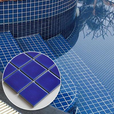 China Japanese Ceramic Parquet Swimming Pool Blue Color Square Mosaic Bathroom Floor Tiles for sale