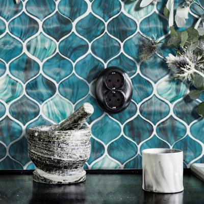 China Kitchen Premium Aqua Parquet Mosaics Lantern Mosaic Slab Backsplash Glass Glow in Dark Lantern Mosaic Slab for sale