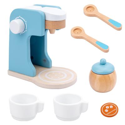 China New Design Wooden Kids Pretend Play Educational Wooden Toys Coffee Machine Wooden Kitchen Toy Set for sale