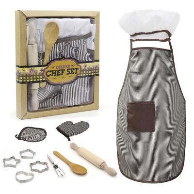 China Cloth Kids Chef Set Apron And Tool Kit Role Play Cooking Kitchen Toys For Child for sale