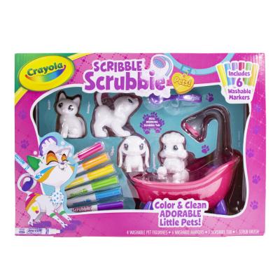 China Role Play Toy Paint and Washable Doodle Animals Scrub Tub Toy Set Pets Scrub Tub Toys For Kid for sale