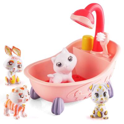 China Role Play Toy Paint and Washable Doodle Animals Scrub Tub Toy Set Pets Scrub Tub Toys for Kid Role Play for sale