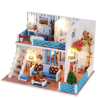 China Wooden DIY TOY Dollhouse DIY With LED Toys For Kid Helens House Wooden Dollhouse Craft Toys For Children for sale