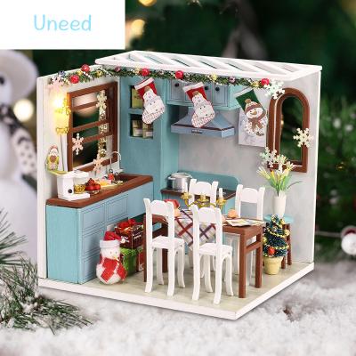 China Wooden DIY TOY Dollhouse DIY with LED Toys for Kid Christmas Decoration Dollhouse Wooden Craft Toys for Children for sale