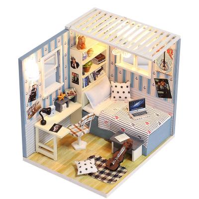 China Wooden DIY TOY Dollhouse DIY With LED Toys For Kid Dollhouse Wooden Puzzle Toys For Children for sale