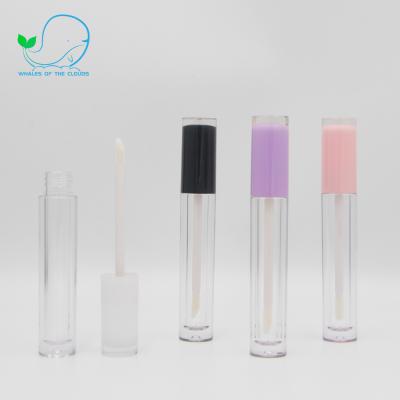 China 2021 Cosmetic Packaging Customized Clear Round Empty Lip Gloss Logo Silk Printing Bottle With Colorful Lid for sale