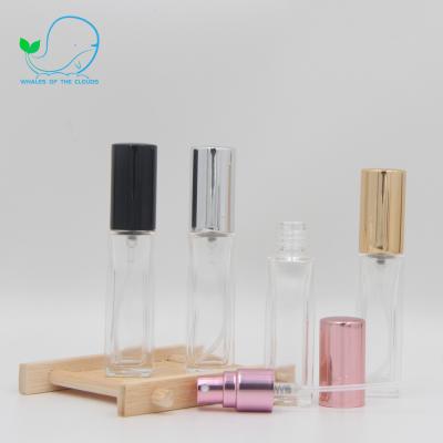 China Cosmetic Packaging In Stock Reusable Empty Clear Glass Square Shape Perfume Pump Spray Bottle With Aluminum Pump Spray for sale