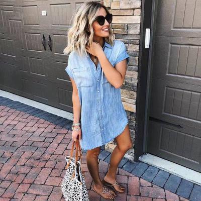 China 2021 Summer Women's Breathable Private Label Sexy Button Down Denim Dress Good Quality for sale