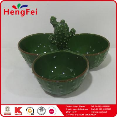 China New Handmade Creative Cactus Design Ceramic Nut Dish Home Furniture for sale