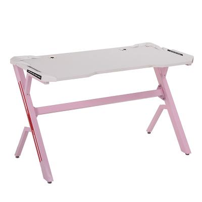 China Fine Workmanship Ergonomic OEM Design R Shaped Useful Steel Pink Management Computer Gaming Desk for sale