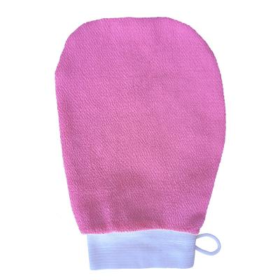 China EXFOLIATE Moroccan Deep Bath Custom Logo Cleansing Reusable Pink Black Exfoliating Gloves Dead Skin Viscose Glove for sale