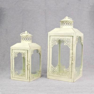 China Weddings Set Of 2 Brush Rust Metal Wedding Decorative White Lantern for sale