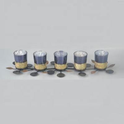 China Home Decoration Design Leaves Iron Candle Holder With 5pcs Glass Candle Holders for sale