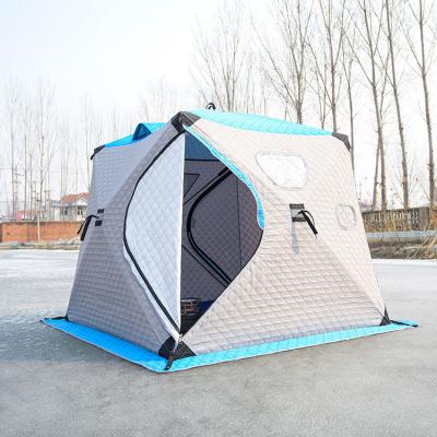 China Portable Waterproof Quilted Auto Pop Insulated Cube Insulated Ice Winter Bivvy Carp Camping Fishing Shelter Tent With Stove for sale