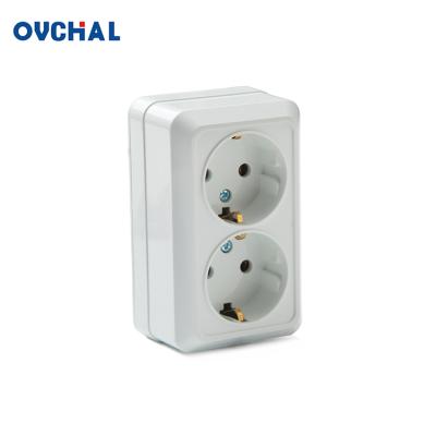 China OUCHI Security Residential / General Purpose European Type Surface Mounted 2 Gang Wall Outlet for sale