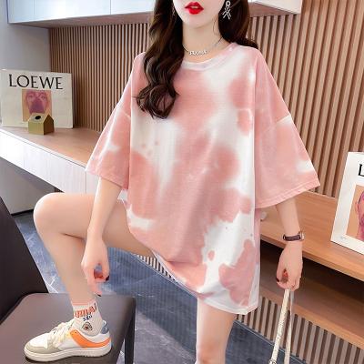 China 2021 Anti-wrinkle summer T-shirt women's loose round neck short-sleeved women Korean version tie-dye T-shirt plus size casual women's top for sale