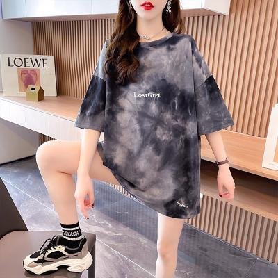 China 2021 summer fashionable new brand Anti-wrinkle dye by tying round neck casual shirt women's short-sleeved T-shirt for sale