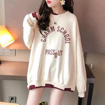 China Wholesale anti-shrink large size women's round neck pullover two-piece long-sleeved sweater loose autumn and winter leisure fake for sale