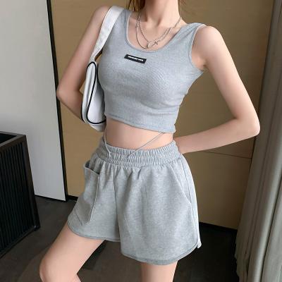 China 2021 QUICK DRY Women's Two Piece Vest Tops Pants Summer Gym Sportswear Two Piece Set for sale