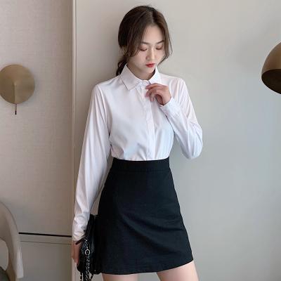 China Lapel Solid Color Anti Pilling Tops White Long Sleeve Shirt Womens Office Work Wear Casual Shirts for sale