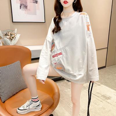 China New Anti-wrinkle Summer Cartoon Loose Oversized Embroidered Top Ladies Long Sleeve T-shirt for sale