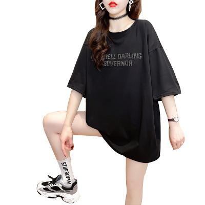 China Summer Hot Korean Style Bear Anti-wrinkle Rhinestone Loose Top Women's XL Short Sleeve T-shirt for sale