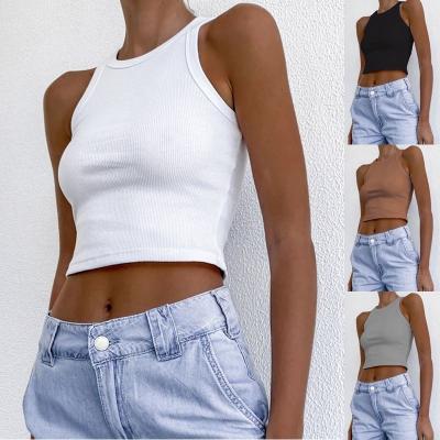 China Anti-pilling 2021 new design women's logo printing crop tops ladies white empty short sleeve crop tops tank tops for sale