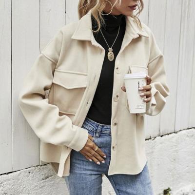 China Anti-wrinkle 2021 autumn and winter loose straight thick wool casual women's lapel jacket for sale