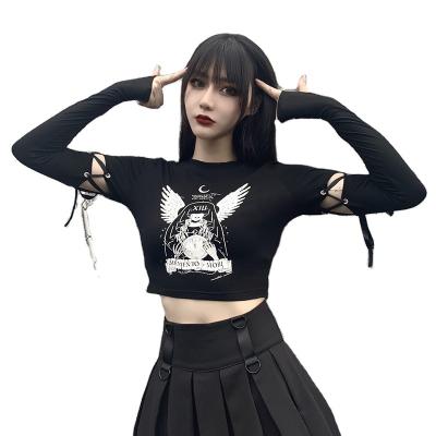 China European and American black culture new breathable upper frenulum splicing long sleeve printing women top for sale