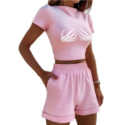 China Hot sale new fashion sexy slim anti-pilling short sleeve suit shorts 2022 casual women's two-piece set for sale