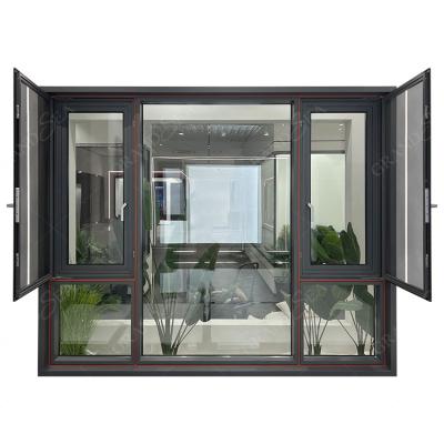 China Swing Hurricane Impact Balcony Living Room Bedroom Tempered Glass Double Glazed Windows Aluminum Casement Window For Bedroom for sale