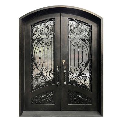 China Grandsea Cast Iron Double Security Door Wrought Iron Front Entry Doors Exterior Wrought Anti Theft Front Doors for sale