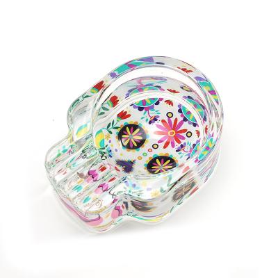 China Eco-Friendly Durable Decoration Luxury Christmas Supply Various Pattern Design Glass Ashtray Custom Bottom Clear Ghost Head For Home And Office Or Smoker Gift for sale