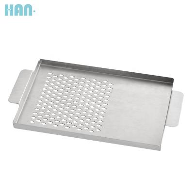 China Easily Cleaned Food Grade Stainless Steel Grill Pan Dual Grilling Grid Tray 2 in 1 BBQ Tool Grill Basket for sale