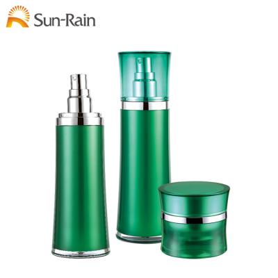 China China Wholesale Custom Green Round Empty Acrylic Cosmetic Bottle Jar Cosmetic Set Of Personal Care for sale