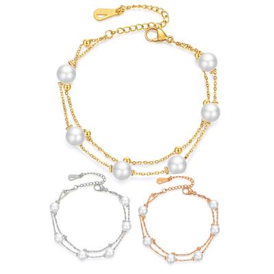 China Trend Fashion New Product Exquisite Single Light Pearl Stainless Steel Environmentally Friendly Hot Selling Luxury Gold Plated Double Bracelet for sale