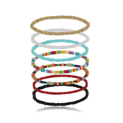 China Factory Wholesale Environmentally Friendly 2022 Summer Boho Style Rainbow Handwoven Bracelet Seven Pieces Charm Elegant Beaded Jewelry Bracelet for sale