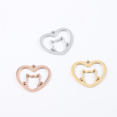 China High Quality Cat Custom DIY Stainless Steel Heart Connector Hollow Shiny Polished Hollow Accessories Environmental Protection New for sale