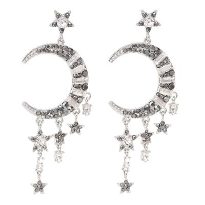 China New SPOT version fashion alloy diamond star moon trend Korean personality tassel long two color optional earrings for sale