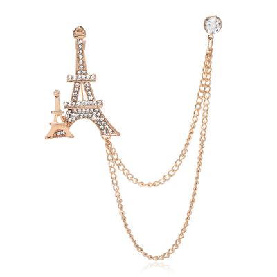 China 2022 new diamond Paris Eiffel Tower tassel chain fashionable hot selling soft brooch brooch fashion trunk ornaments for sale