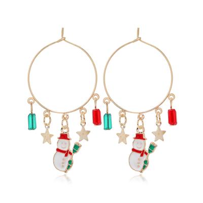 China Beautiful Christmas Trendy Earrings European and American Fashion Hoop Earrings Christmas Tree Snowman Star Creative Pendant for sale