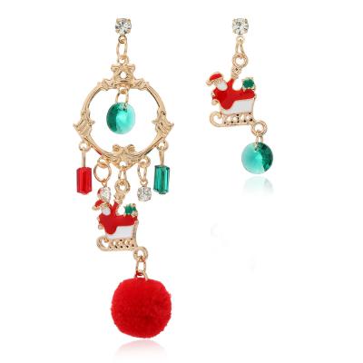 China Fashionable Luxury Christmas Earrings Hot-selling Elderly Christmas Sleigh Hair Ball Dangle Earrings in Europe and America for sale