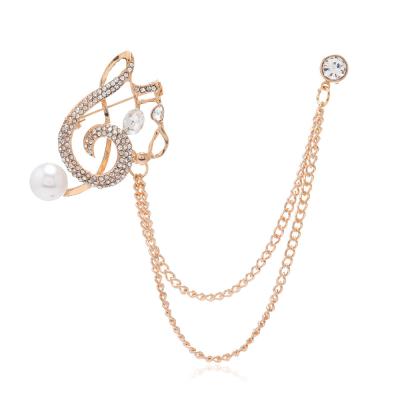 China Exquisite diamond-encrusted brooch very beautiful fashionable brooch musical instrument note chain for sale